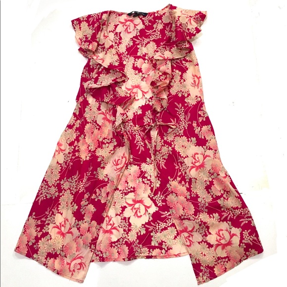 🌹HP🌹Retro Floral Rose Print Ruffled Wrap Dress / Long Vest Cover up - Picture 6 of 6